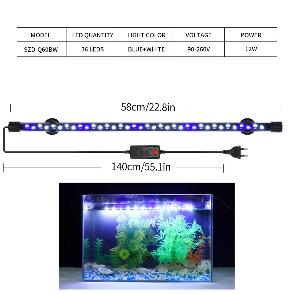 90-260V Aquarium Light LED Waterproof Fish Tank Clip Light Underwater Decor Lighting Submersible Lamp Plant Grow Lamp 18-58 CM