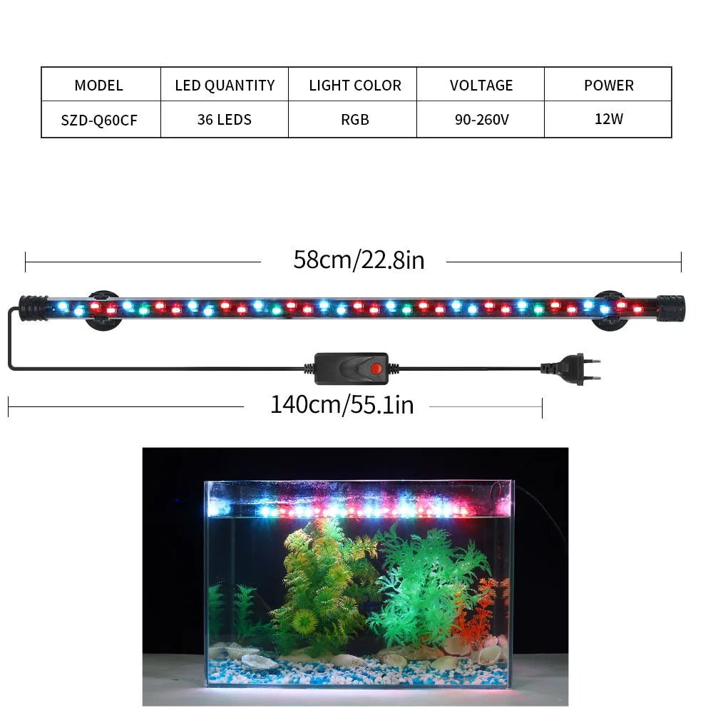 90-260V Aquarium Light LED Waterproof Fish Tank Clip Light Underwater Decor Lighting Submersible Lamp Plant Grow Lamp 18-58 CM