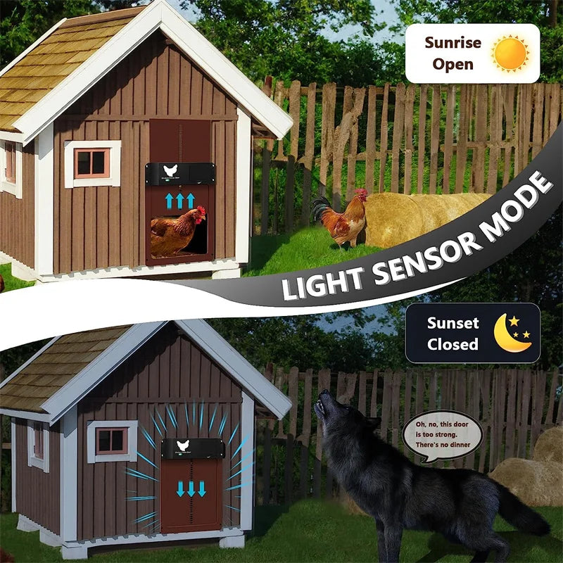 Automatic Chicken Coop Door Chicken House Door Light Sensor Farm Chicken Opener Pets Duck Cage Door Supplies Battery Powered