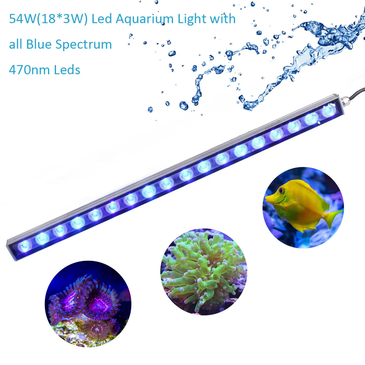 Populargrow 54W/81W/108W Aquarium Light with 470nm Blue Spectrum Leds Strip Light Beautiful Your Coral Reef Fish Tank Lamp