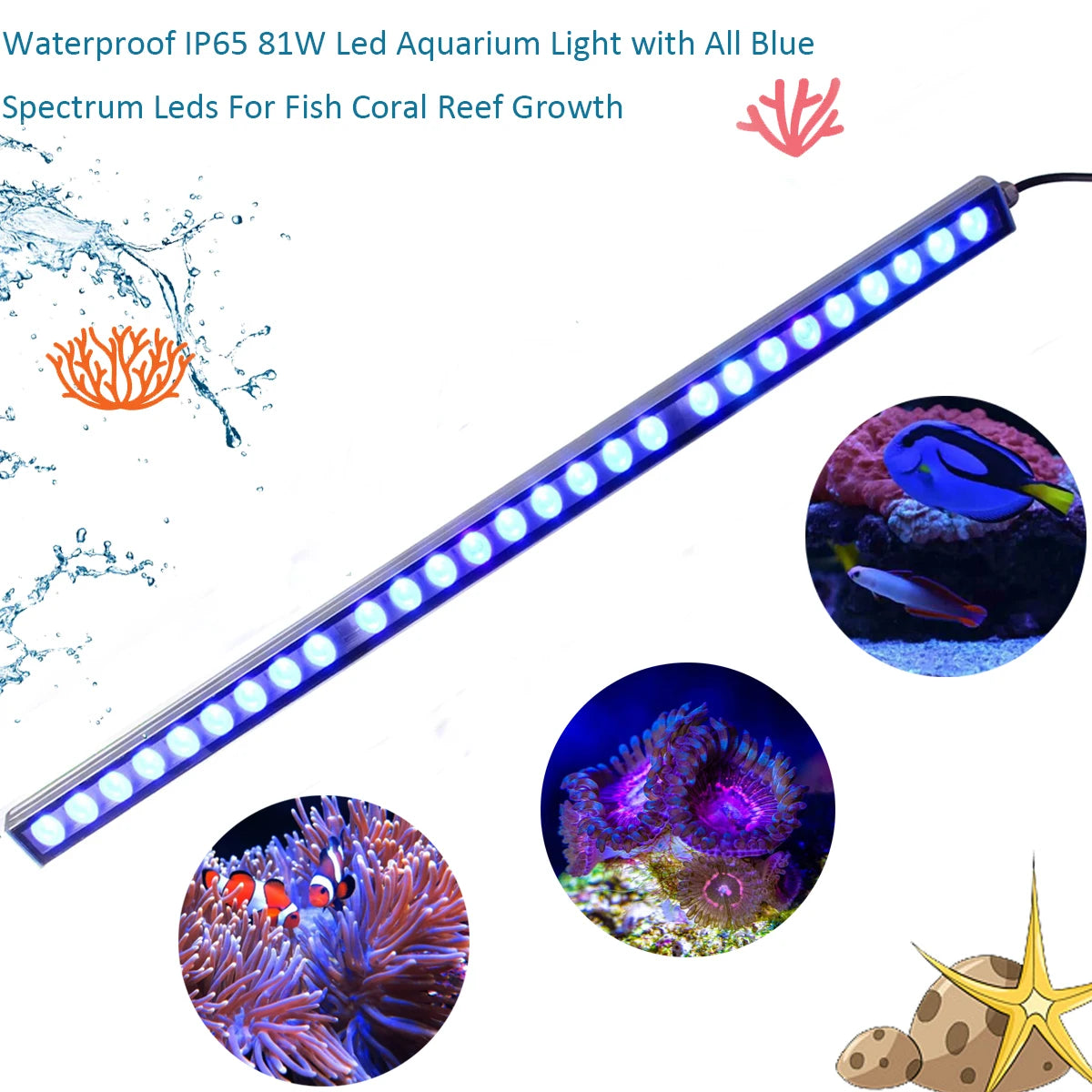 Populargrow 54W/81W/108W Aquarium Light with 470nm Blue Spectrum Leds Strip Light Beautiful Your Coral Reef Fish Tank Lamp