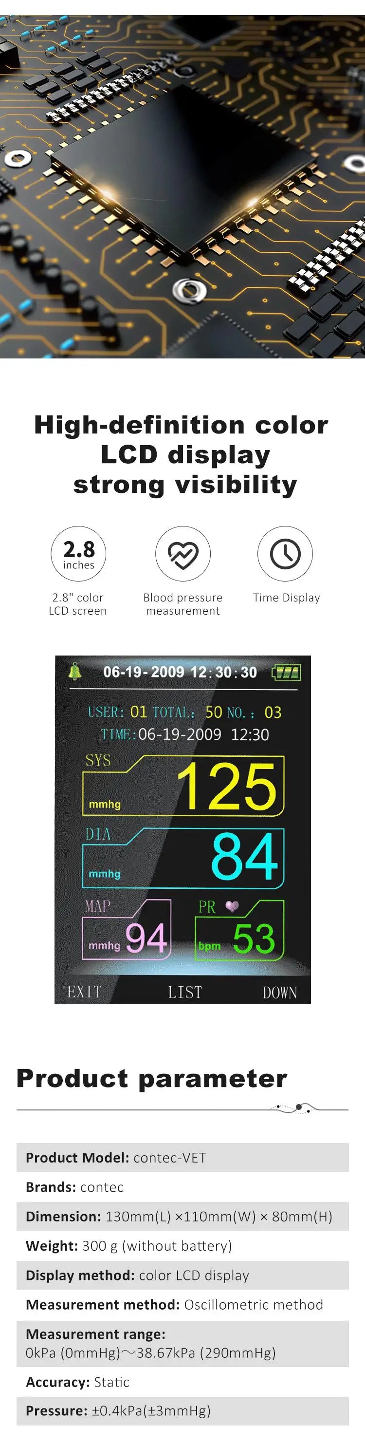 CONTEC08a Vet Animal Blood Pressure Detector Can Be Equipped With Blood Oxygen Function Probe And Cuff Of Various Sizes