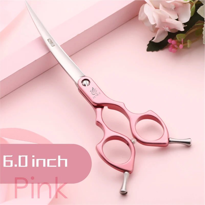 Fenice Professional JP440C&VG10 Colorful 6.0 6.5 Inch Curved Grooming Scissors Pet Scissor for Dogs Cats