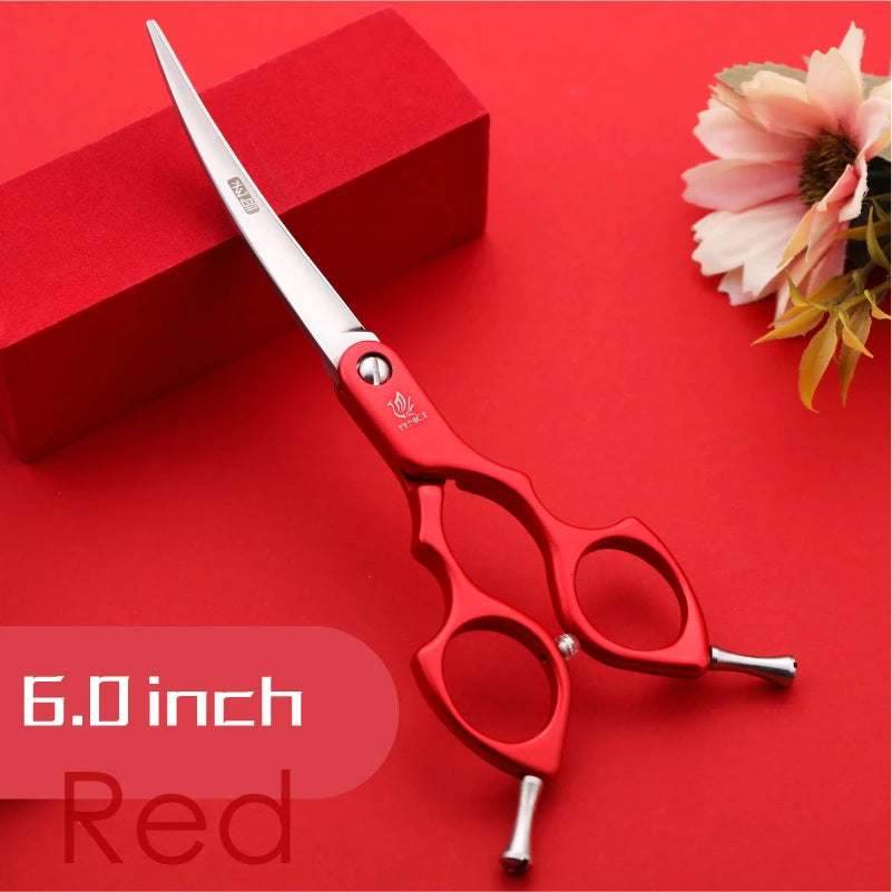 Fenice Professional JP440C&VG10 Colorful 6.0 6.5 Inch Curved Grooming Scissors Pet Scissor for Dogs Cats
