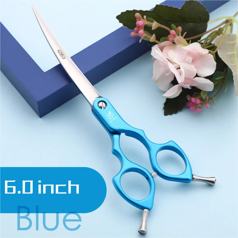 Fenice Professional JP440C&VG10 Colorful 6.0 6.5 Inch Curved Grooming Scissors Pet Scissor for Dogs Cats