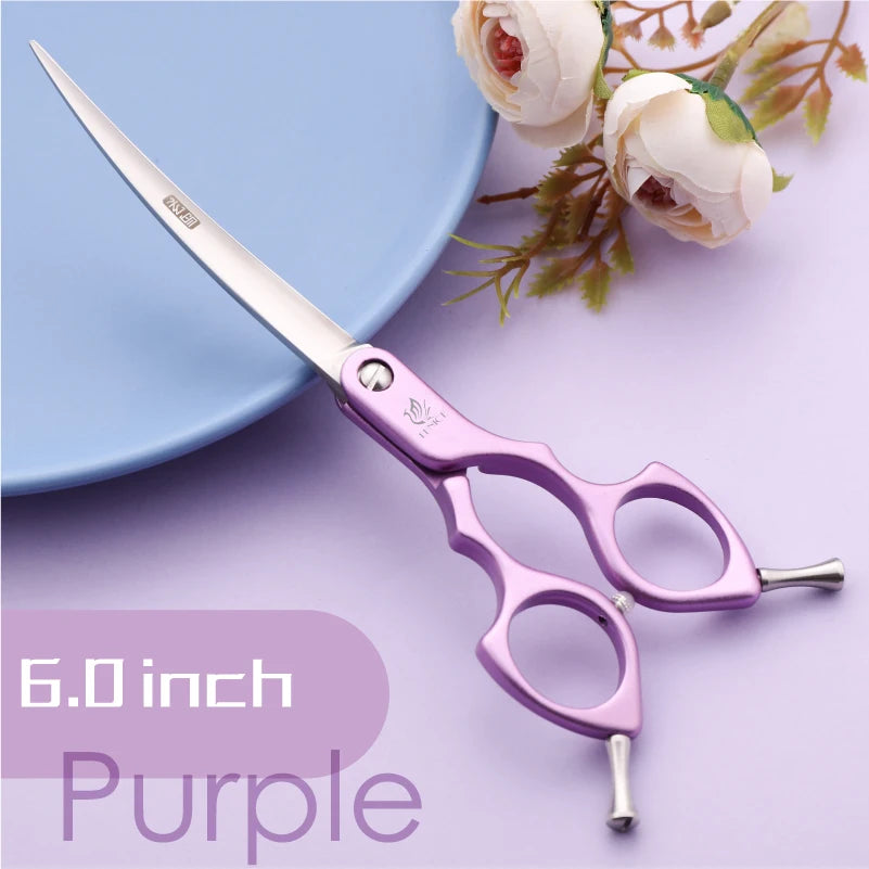 Fenice Professional JP440C&VG10 Colorful 6.0 6.5 Inch Curved Grooming Scissors Pet Scissor for Dogs Cats