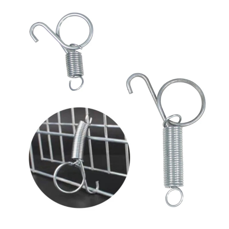 Cage Door Spring Hook 10Pcs Metal Spring Hooks Sturdy Tension Fixing Spring for Wire Rabbit/Bird/Hamster Cages S/L