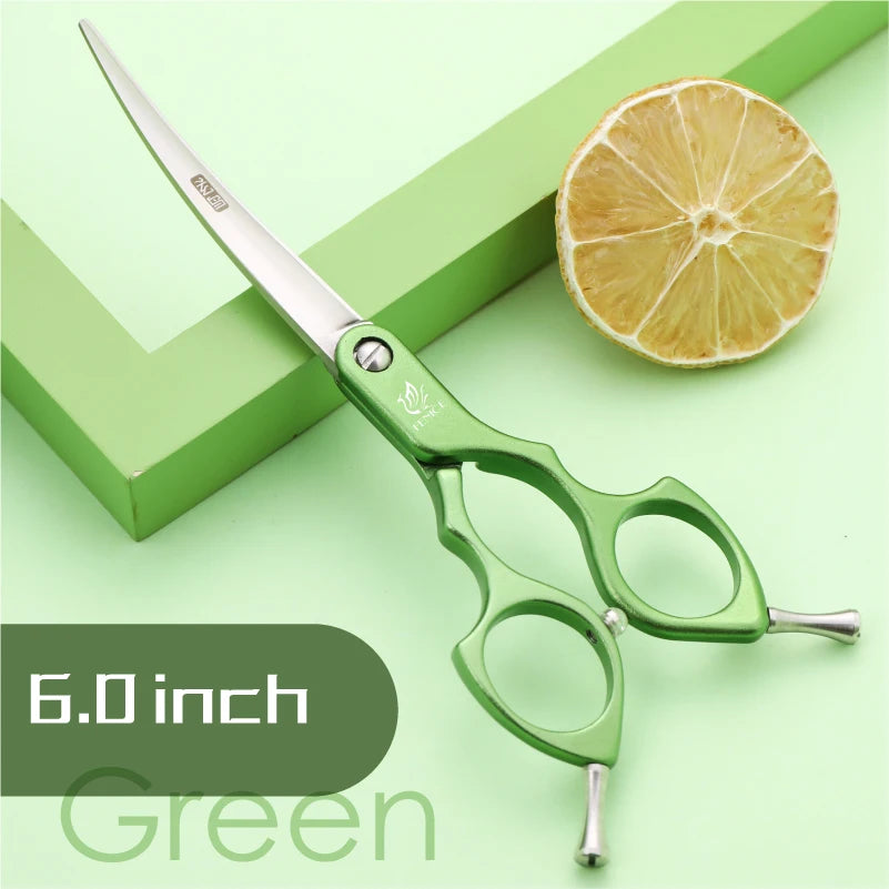 Fenice Professional JP440C&VG10 Colorful 6.0 6.5 Inch Curved Grooming Scissors Pet Scissor for Dogs Cats