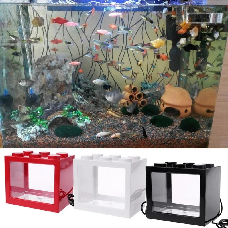 USB Illuminated Small Fish Tank Small Landscape Seaweed Ball Box Mini Aquarium Fish Tank with LED Lamp Light