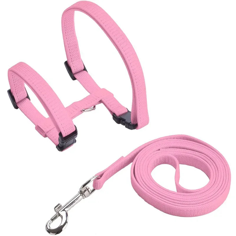 Escape-proof Small Dog Cat Harness Collar with Leash Set H Shape Choke Free Puppy Kitten Harness Soft Nylon Strap Collar for Pet