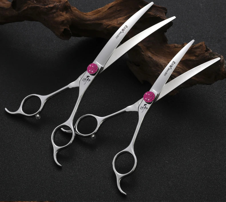 Fenice Pink Diamond Screw Pet Super Curved Scissors 45° 6.5/7.5inch Pet Dog Grooming Scissors Trimming Shear For Pet Beauticians