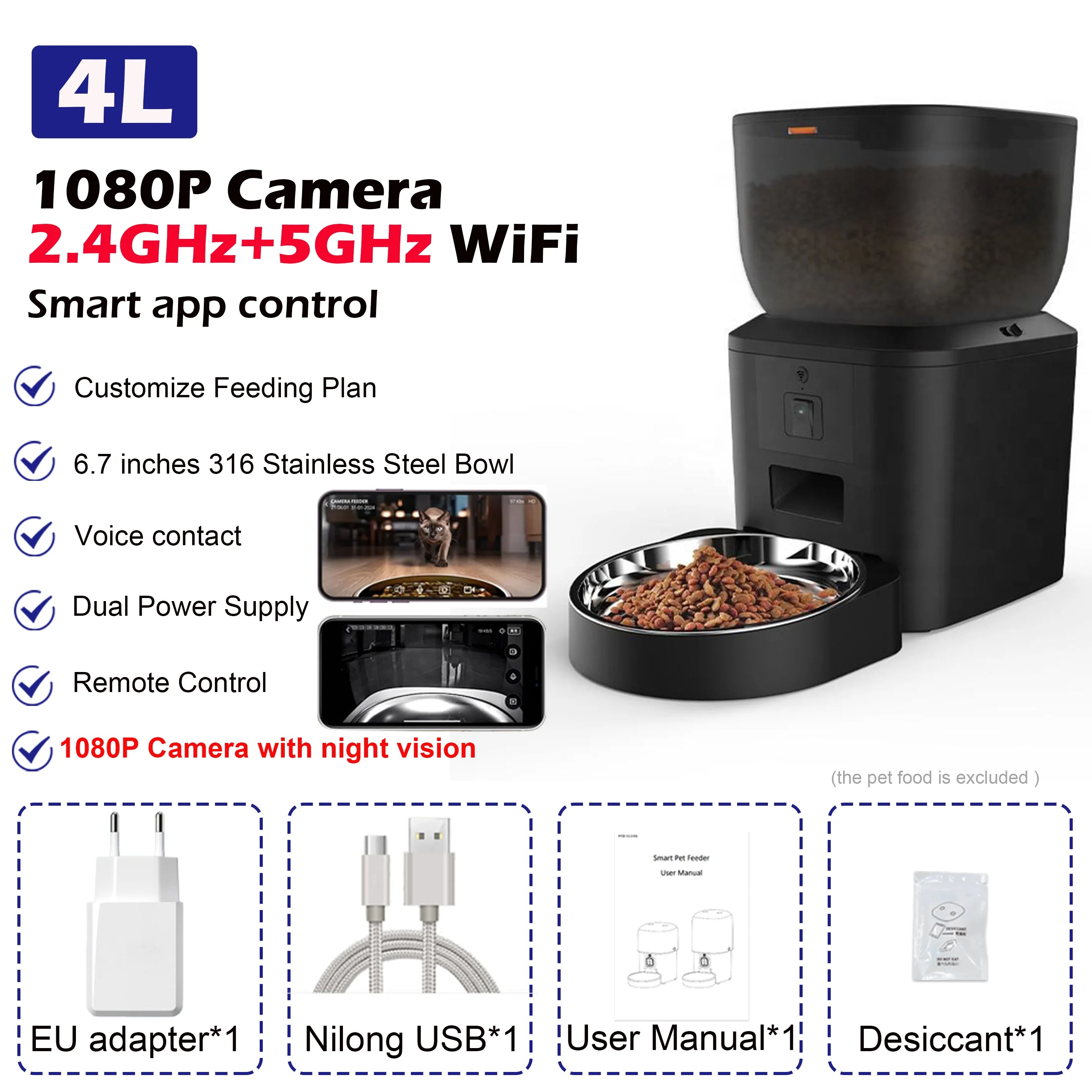 Furpipi 8L Smart Automatic Cat Feeders with 1080P HD Camera 5G WiFi Pet Feeder Tuya APP Control Smart Dog Cat Kibble Dispenser
