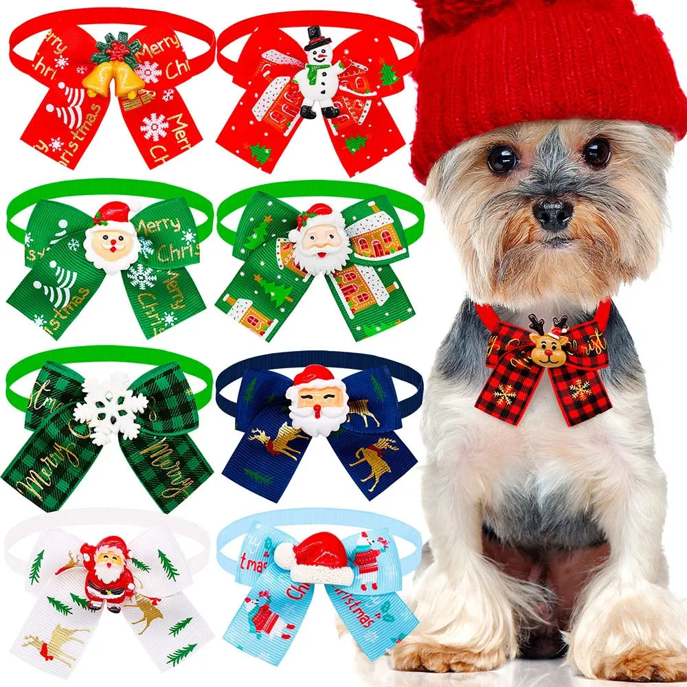 30PCS Christmas Dog Bowties For Dogs Christmas Grooming Small Dogs Pets Bowties Collar Pet Grooming Accessories For Small Dogs