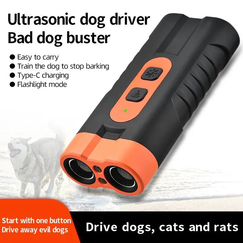 Ultrasonic Dog Repeller Anti Barking Device USB Rechargeable & Portable Dog Trainer with LED Light and Lanyard