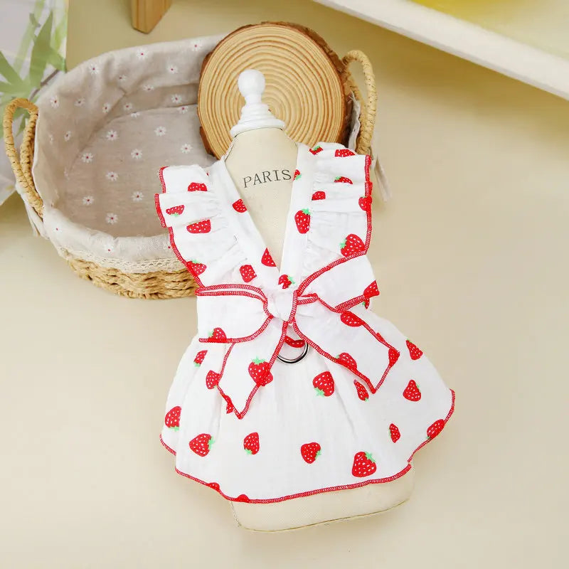 Dog Strawberry Dress Puppy Summer Clothes Luxury Dog Skirt Pet Dog Apparel Bow Dog Suspenders Chihuahua Bichon Girls Dog Costume
