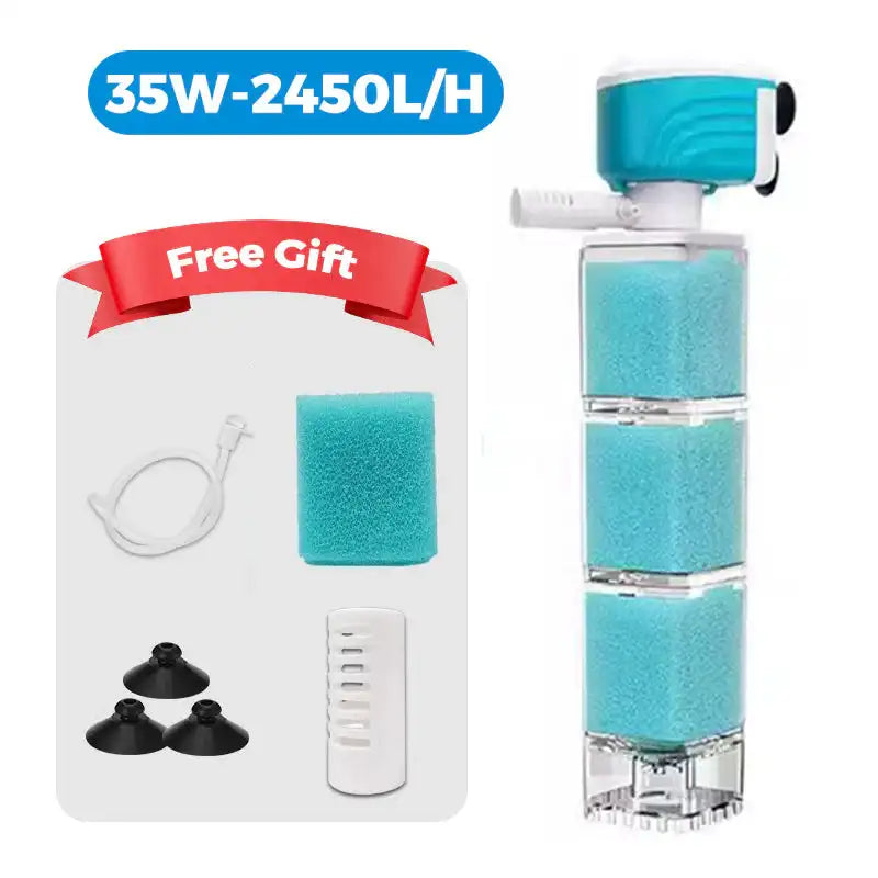 Automatic Aquarium Filter System 4W/220V Fish Tank Built-in Filter Oxygenated Water Circulation Anti Backflow Water Pump-US Plug