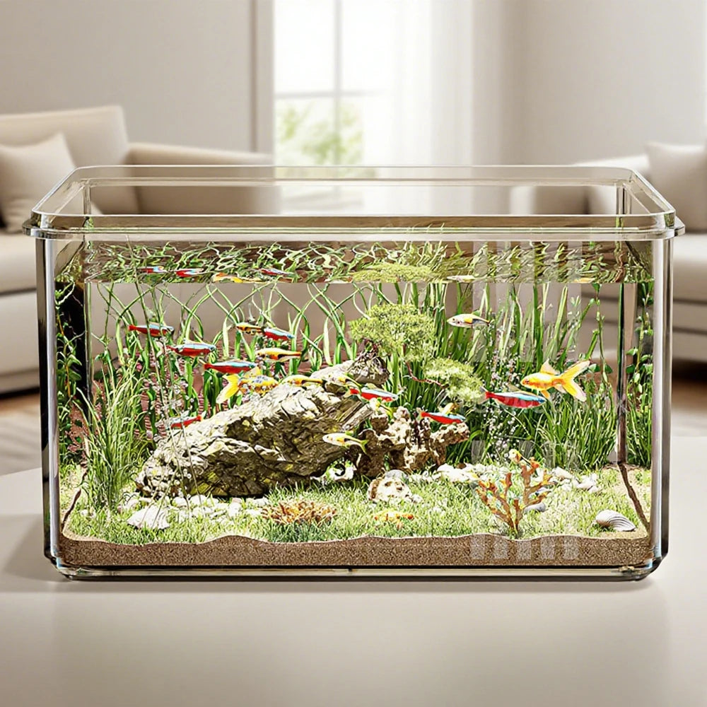 1 PC Transparent Aquarium Creative Desktop Fish Tank for Office Home Decor Rectangular(Bare Tank, No Scenery or Stones Included)