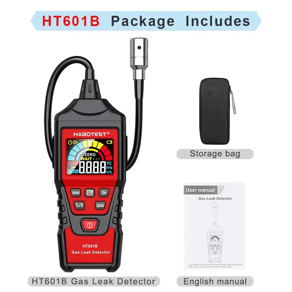 HABOTEST HT601A HT601B Gas Leak Detector 0-1000PPM Sound & Screen Alarm Combustible Flammable Natural Methane Gas Detector