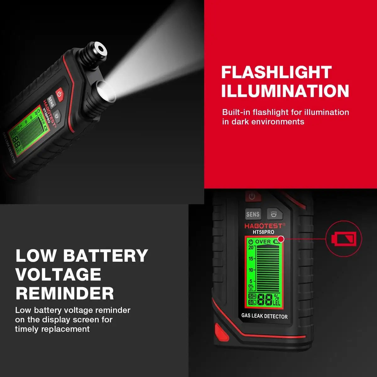 HABOTEST HT58PRO Gas Leak Detector Gas High precision gas sensor sensitive sensor portable combustible Gas Detector