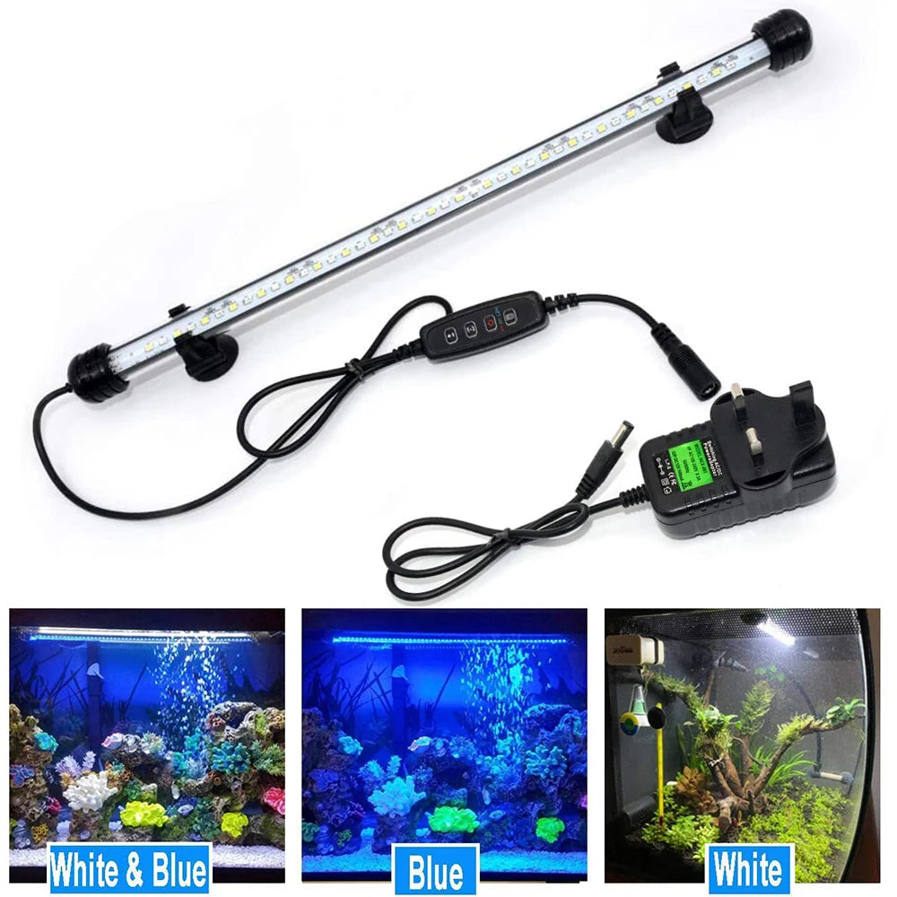 18-48CM LED Aquarium Lights Waterproof Fish Tank Light Dimmable Submersible Lamp with Timer Auto On/Off Underwater Decor 3 Modes