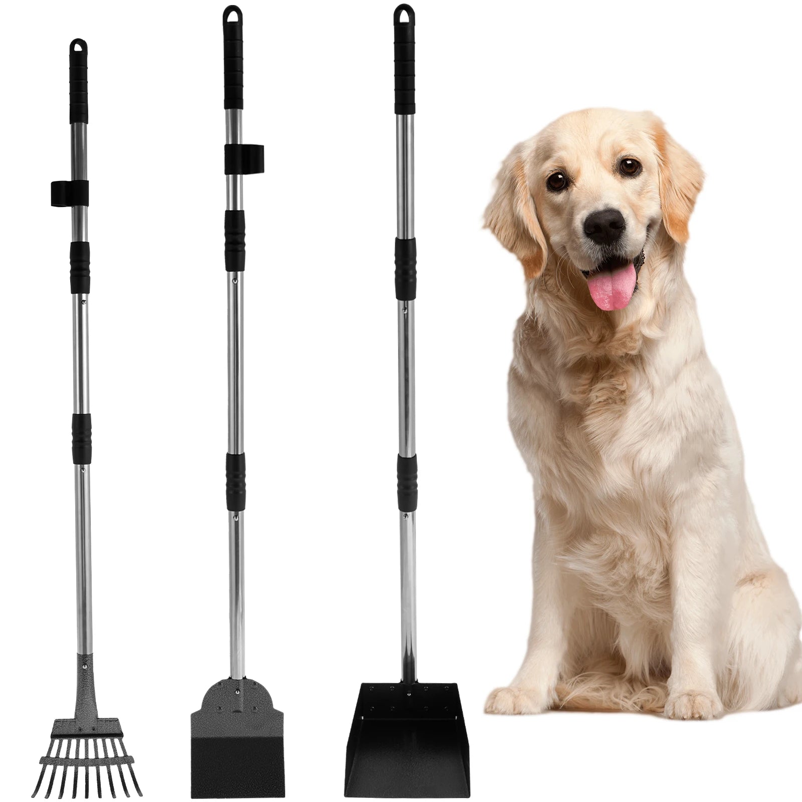 2/3Pcs Pet Pooper Scooper Set with Long Handle Multifunctional Metal Tray Rake Spade Dog Poop Picker For Pet Waste Removal