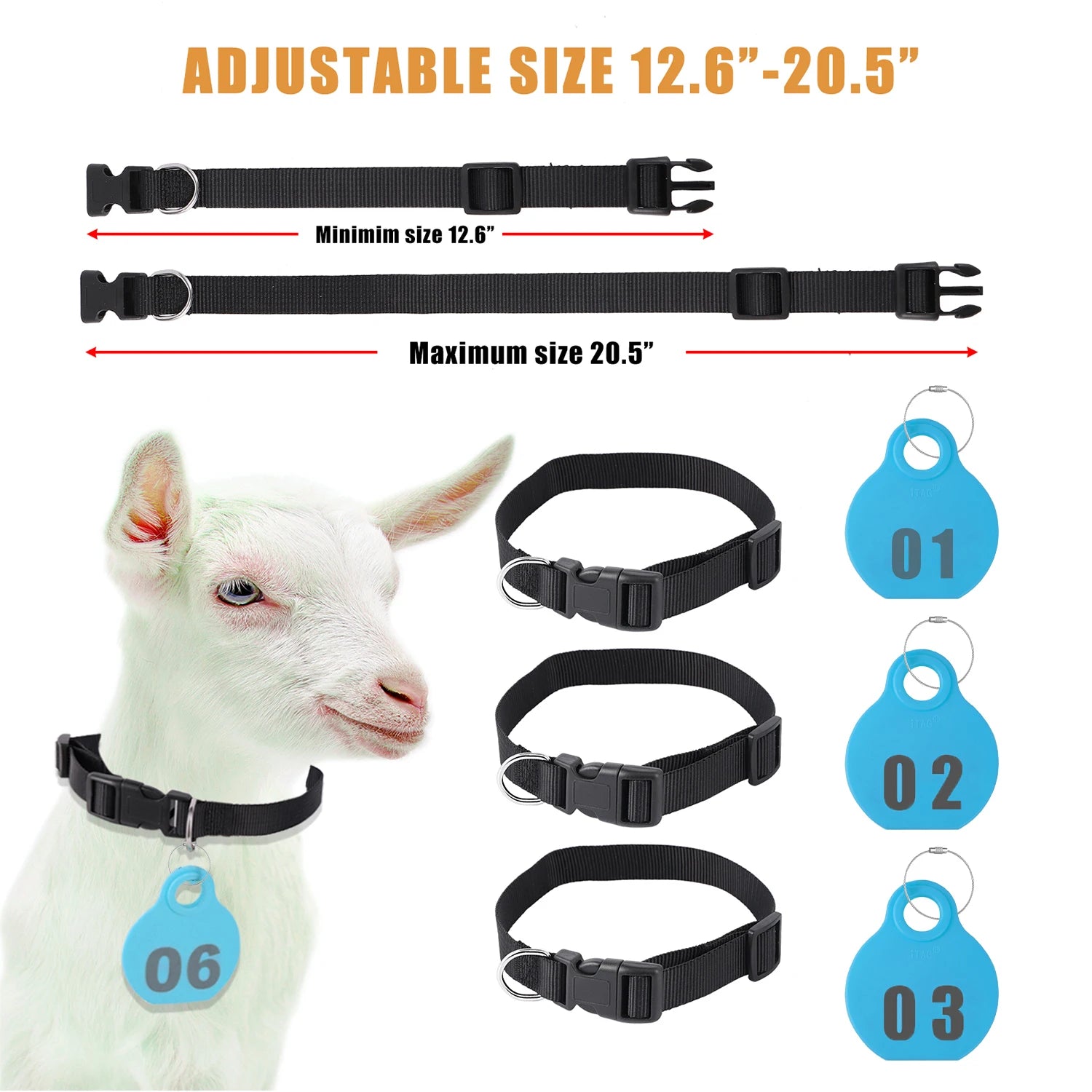 28 Pcs Farm Sheep Calf Sheep Animal Tag With Double Sided Numbers 01-84 Adjustable Pet Livestock Tag Collar Marking Label Collar
