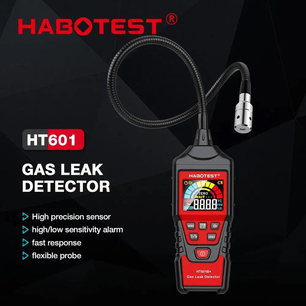 HABOTEST HT601A HT601B Gas Leak Detector 0-1000PPM Sound & Screen Alarm Combustible Flammable Natural Methane Gas Detector