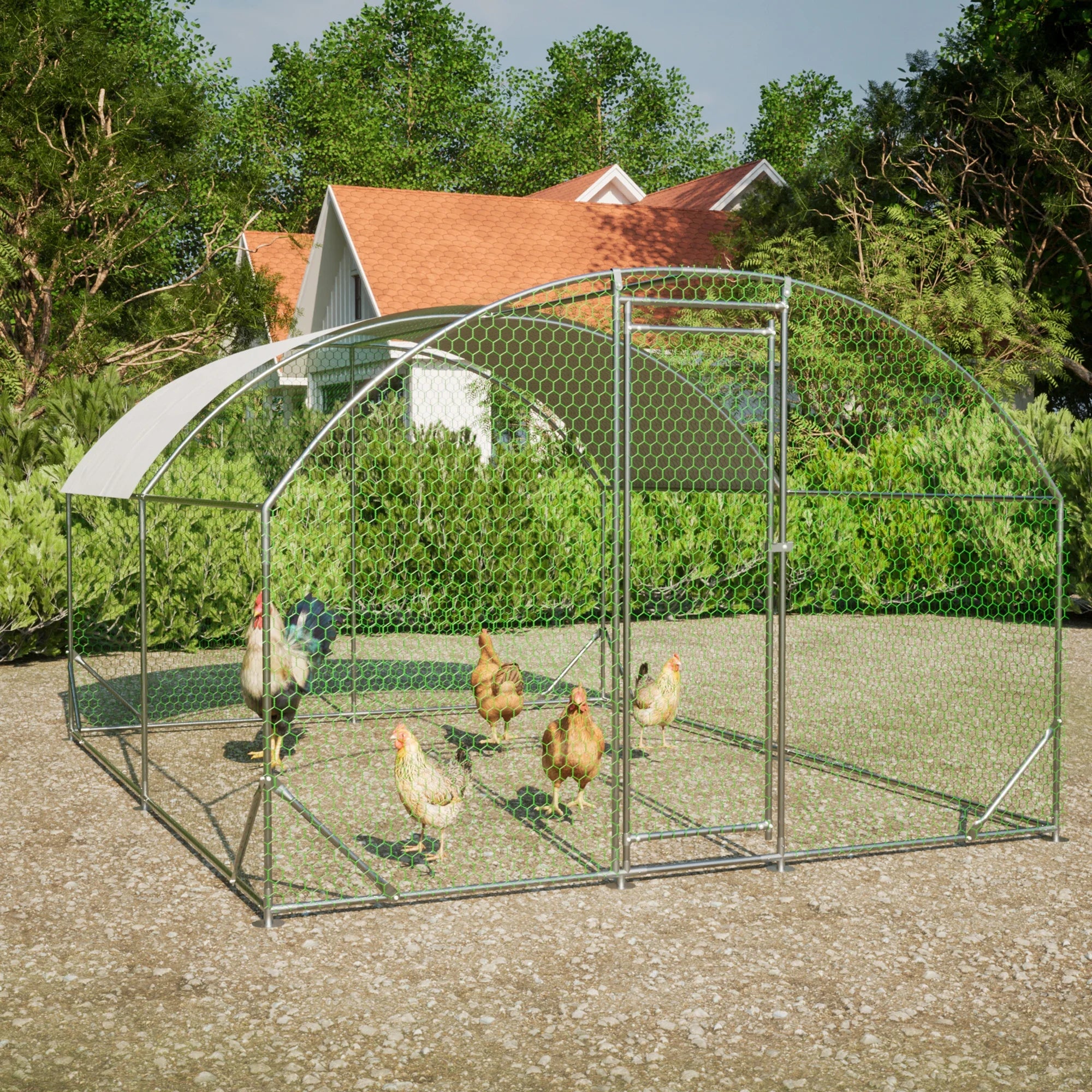 Large Chicken Coop Metal Chicken Run with Waterproof and Anti-UV Cover, Dome Shaped Walk-in Fence Cage Hen House