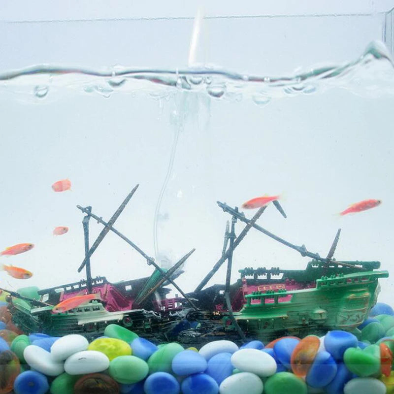 Bubbling Aquarium Decoration Sunken Ship Ornament Decor for Fish Tanks