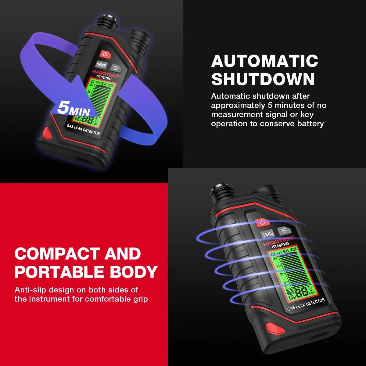 HABOTEST HT58PRO Gas Leak Detector Gas High precision gas sensor sensitive sensor portable combustible Gas Detector