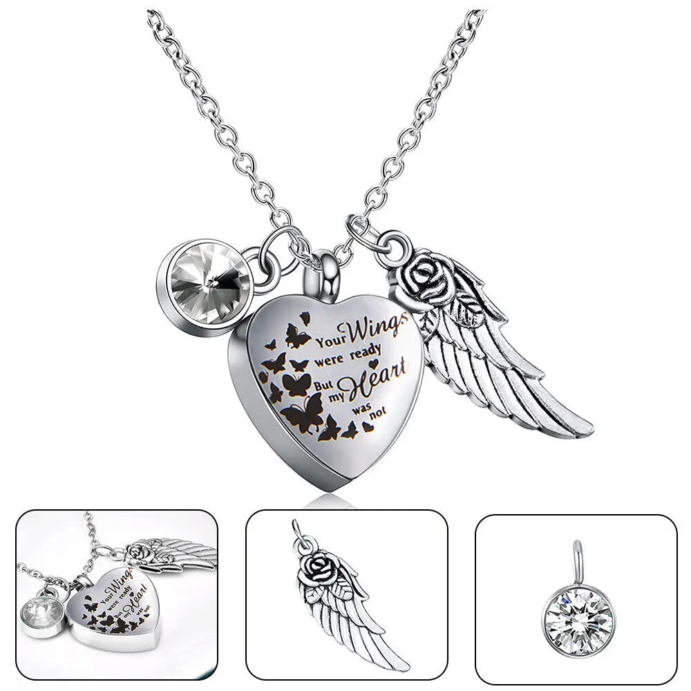 Angel Heart Wings Ashes Keepsake Cremation Memorial Urn Necklace For Gift