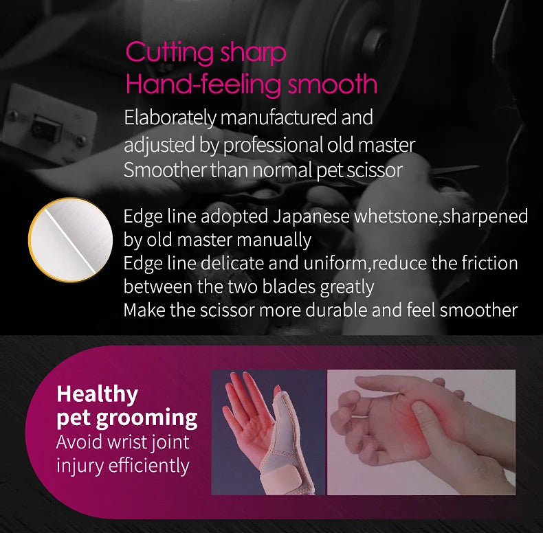 Fenice Pink Diamond Screw Pet Super Curved Scissors 45° 6.5/7.5inch Pet Dog Grooming Scissors Trimming Shear For Pet Beauticians