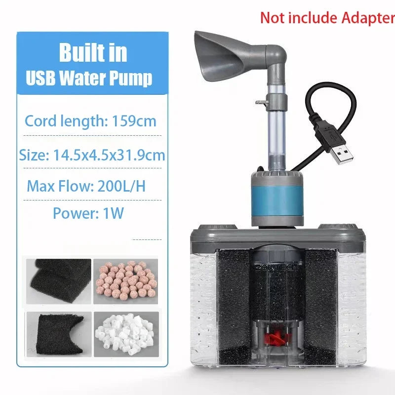 6-IN-1 Aquarium Submersible Internal Filter USB Electric Fish Tank Filter Water Filtration Bio-Sponge Fish Manure Cleaning Tools