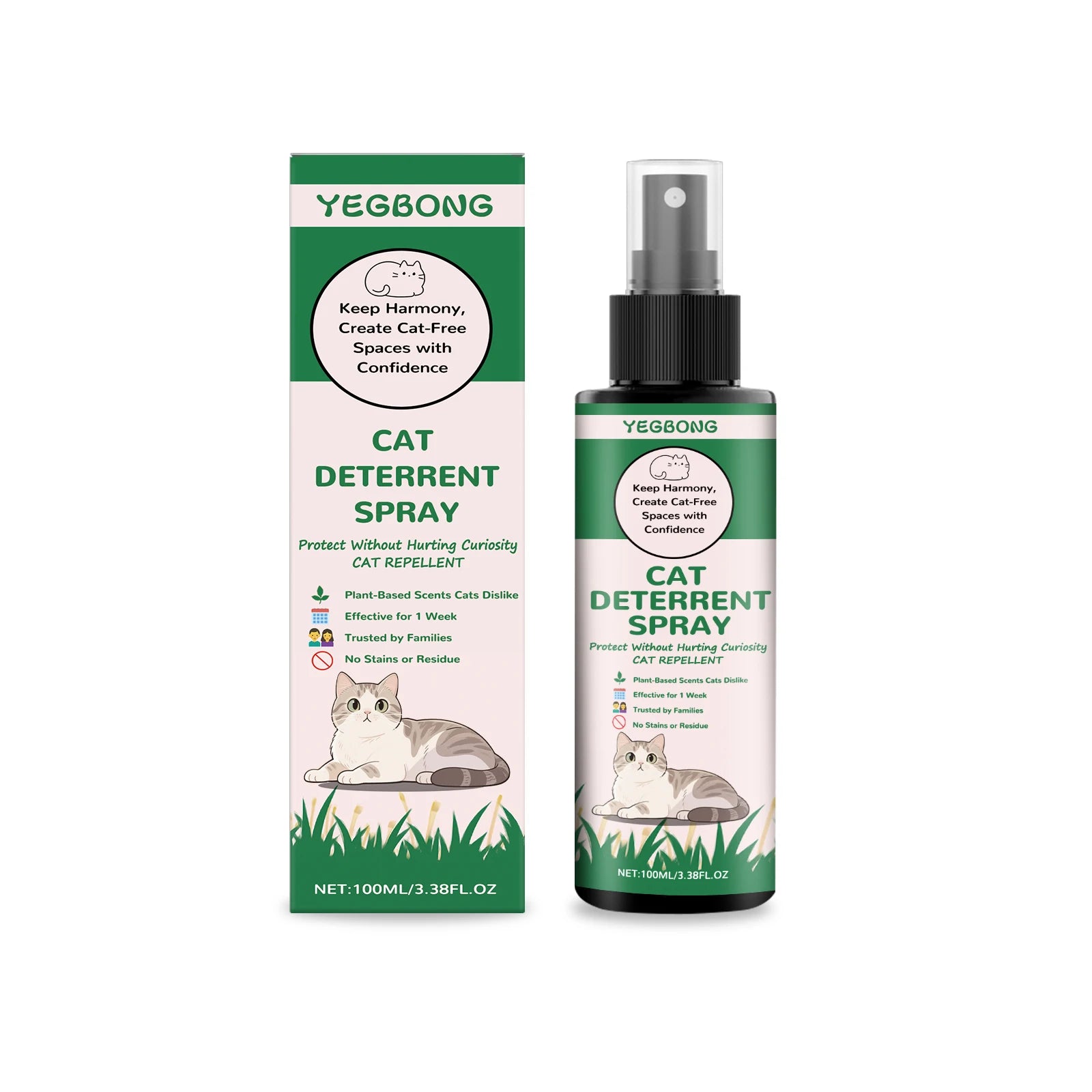 Yegbong Cat Deterrent Spray for Furniture Protection Against Scratching Couch Carpet Plants Pet Safe Training Aid for Cats 100ml
