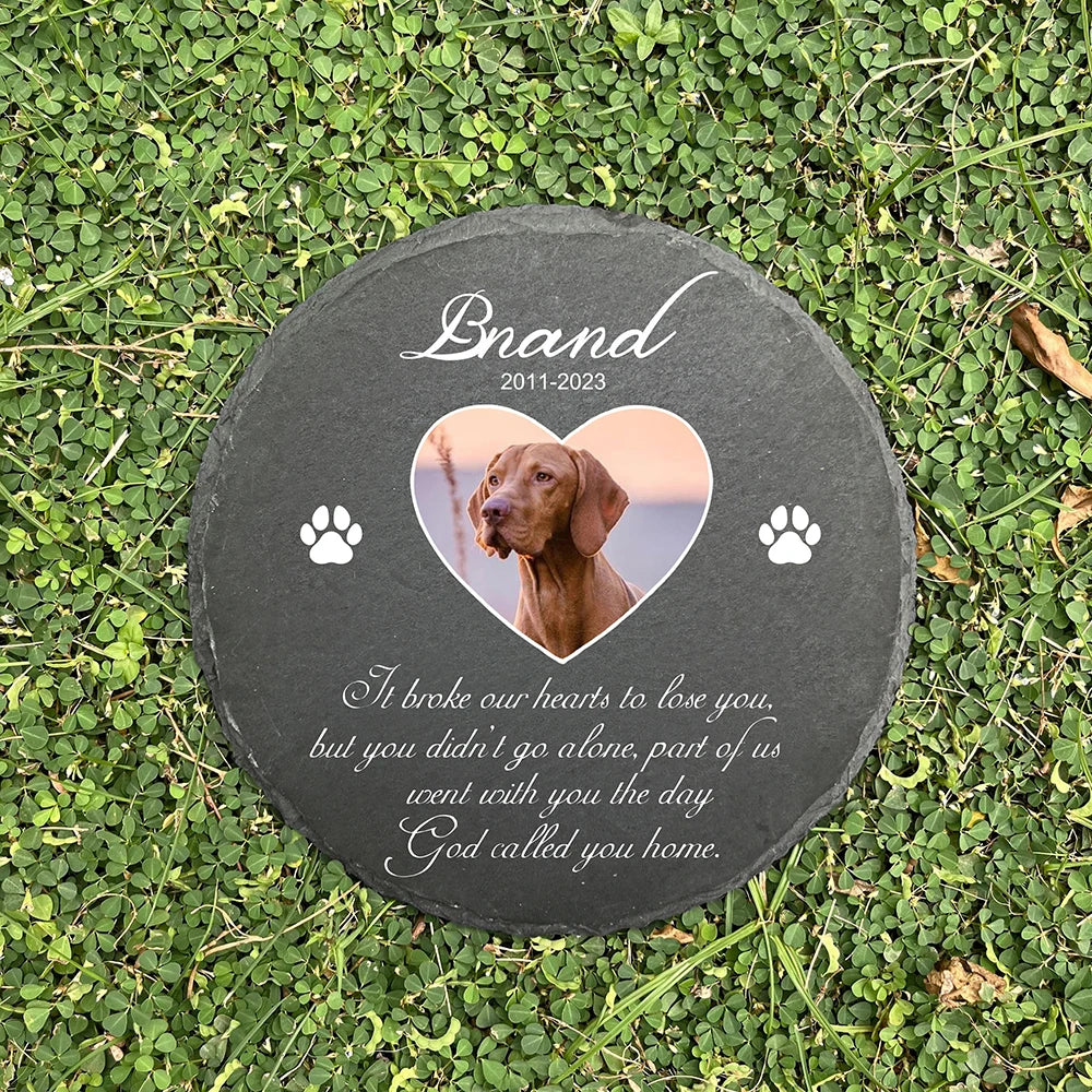 Personalized Pet Memorial Stone with Photo Printing Dog Grave Marker Plaque Custom Pet Memorial Garden Stone Slate with Name