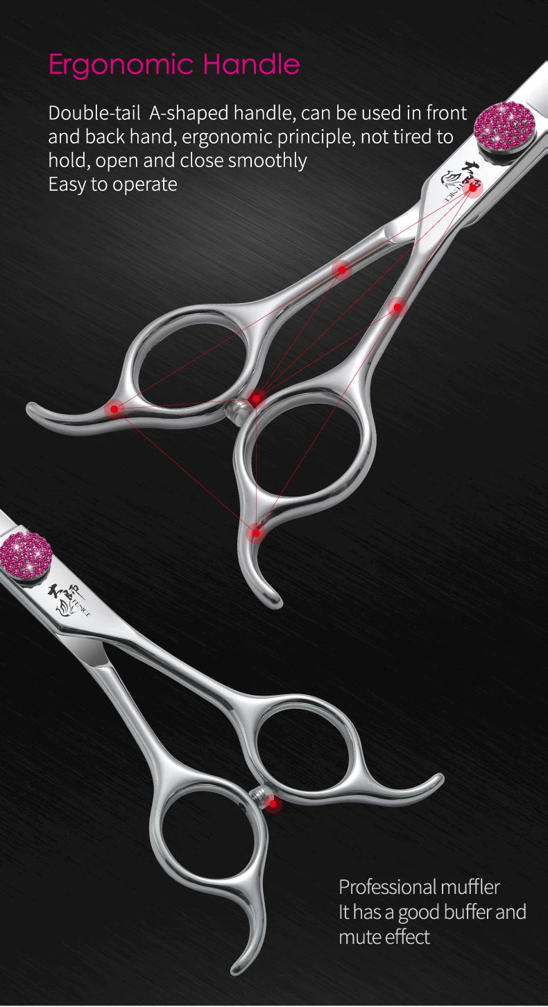 Fenice Pink Diamond Screw Pet Super Curved Scissors 45° 6.5/7.5inch Pet Dog Grooming Scissors Trimming Shear For Pet Beauticians