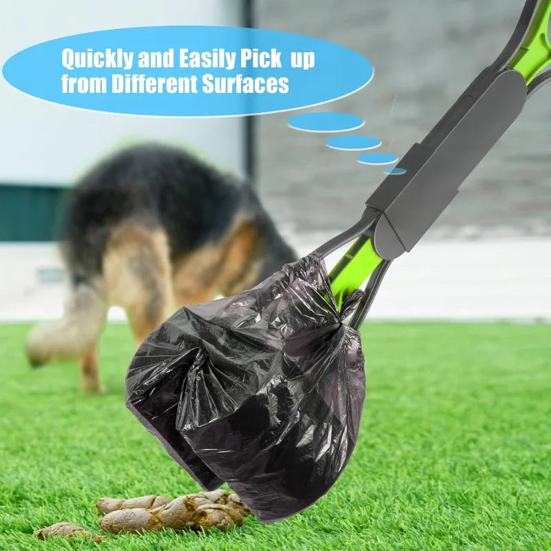 Jaw Clamp Dog Poop Scooper Heavy Duty Long Handle Pet Waste Grabber for Dogs Cats Puppies Foldable Rust Proof Cleaning Tool