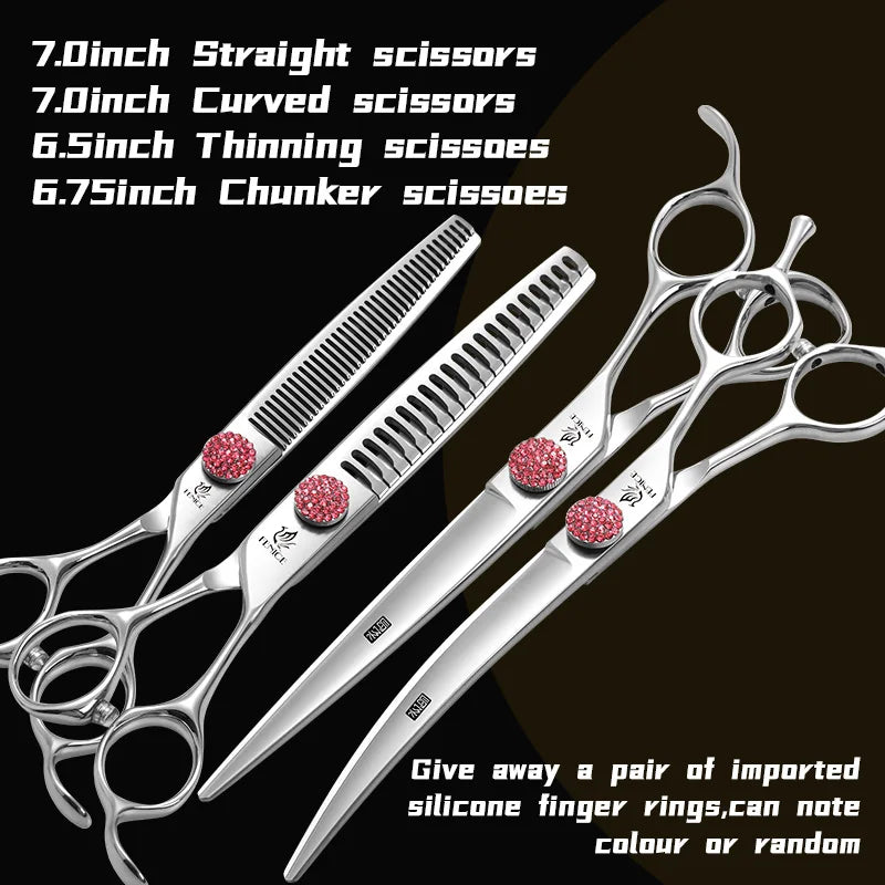 Fenice 6.5/7.0 inch High-end JP440C Alloy Steel Diamond Screw Grooming for Dogs Scissors Shears Kit for Dog Groomers