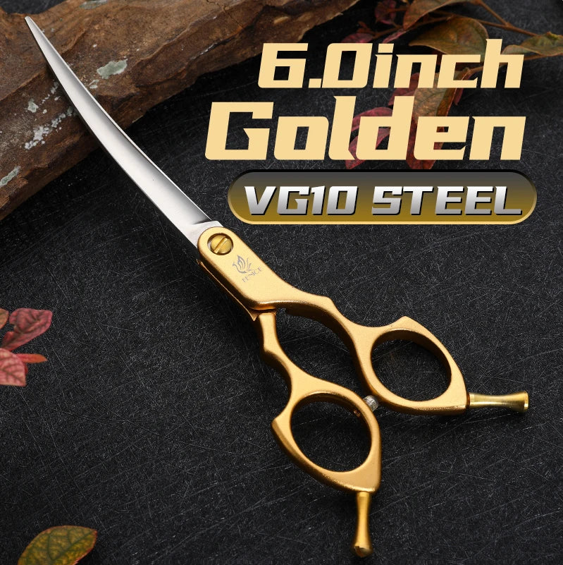 Fenice Professional JP440C&VG10 Colorful 6.0 6.5 Inch Curved Grooming Scissors Pet Scissor for Dogs Cats