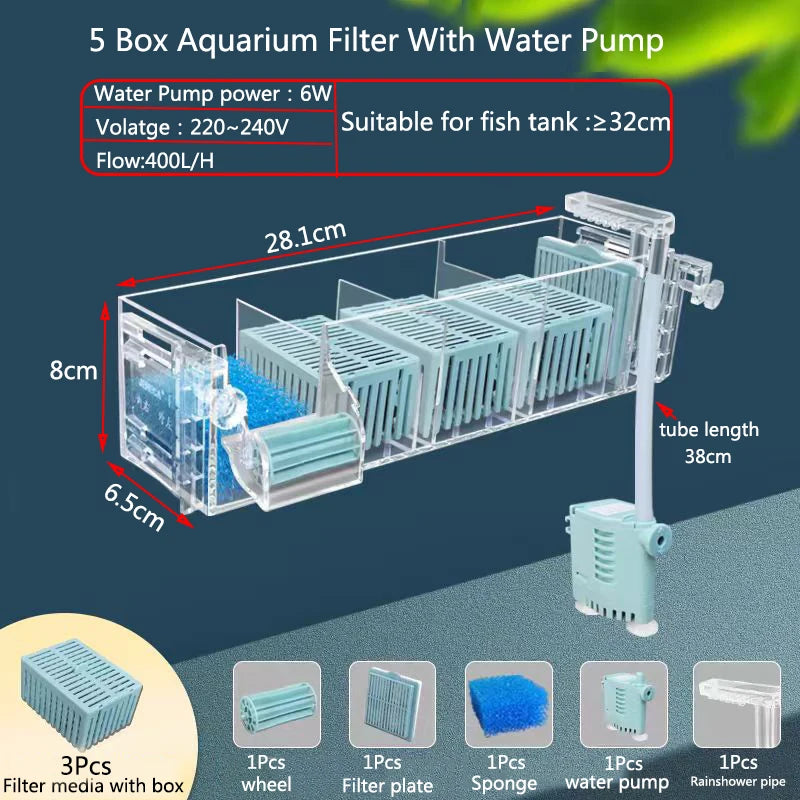 New Fish Tank Waterfall Filter Box Wall Mounted Built-in Silent Circulating Water Purifier For Aquarium Tank Box With Water Pump