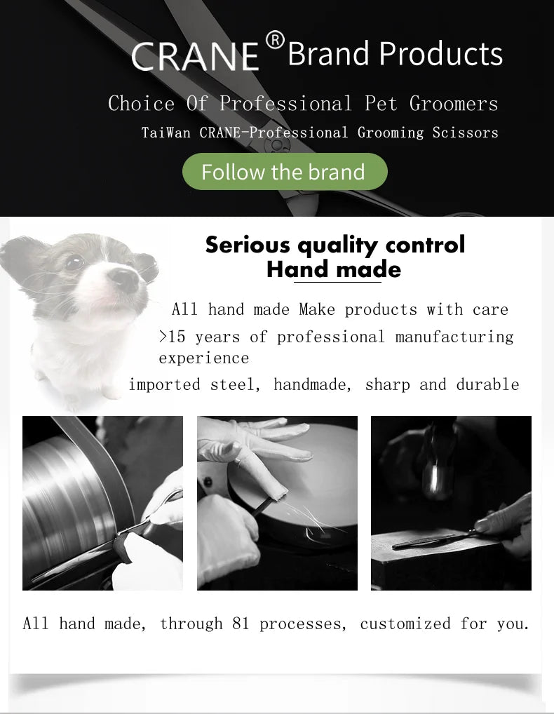 Crane 8 Inch Professional Pet Scissors Set Dog Grooming Scissor VG10 Steel Kit High-end Straight Curved Chunker Thinning Shears