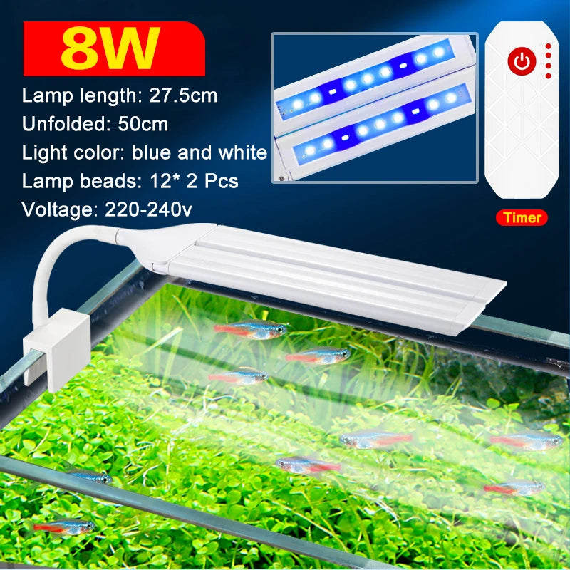 Super Bright Clip Lamp LED Aquarium Light for Aquatic Plant Grow Fish Tank Full Spectrum Timing Lamp 220-240V 30~70CM 4W 8W 13W