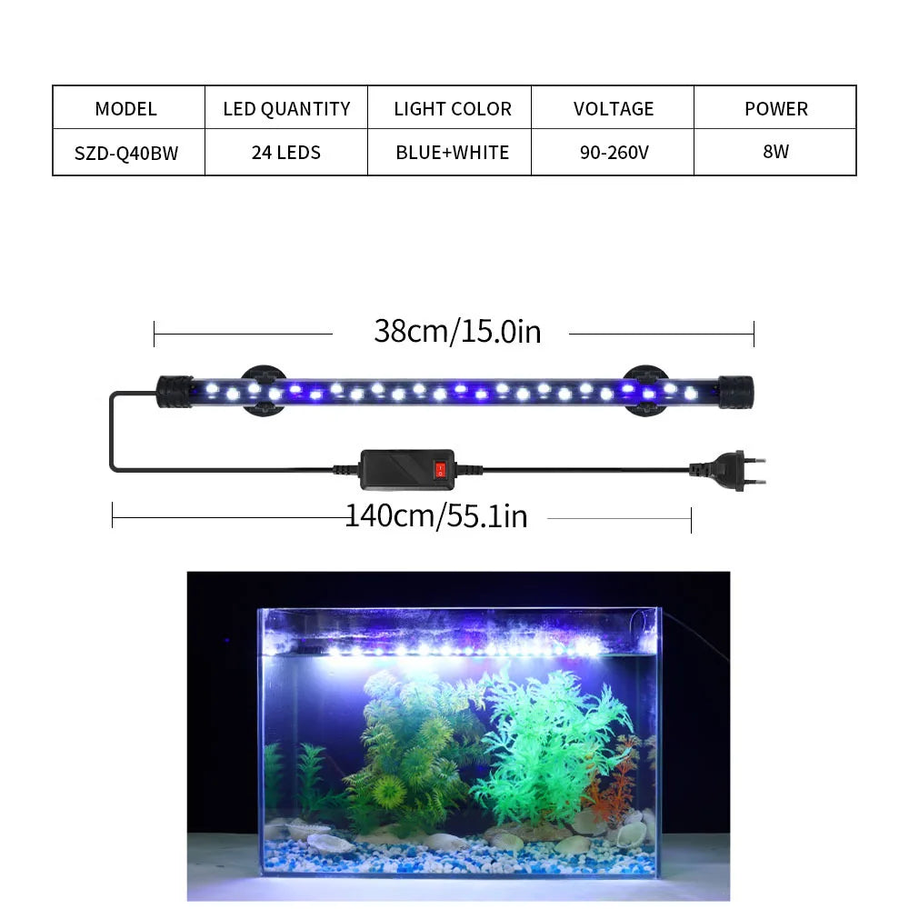 90-260V Aquarium Light LED Waterproof Fish Tank Clip Light Underwater Decor Lighting Submersible Lamp Plant Grow Lamp 18-58 CM