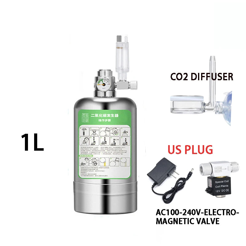 ZRDR Aquarium CO2 Generator Bubble Counter Electromagnetic Valve Steel Cylinder Raw Material Reaction Water Grass CO2 Generator