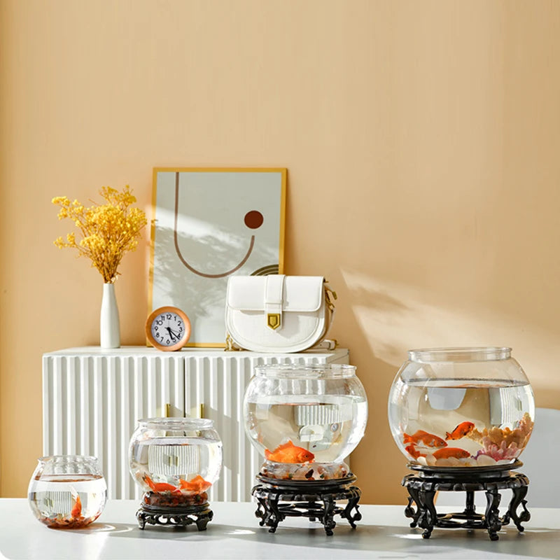 Transparent Round Ornamental Fish Tank Portable Goldfish Small Fish Bowl Pet Plastic Lightweight Desk Aquarium Bowl Home Decor
