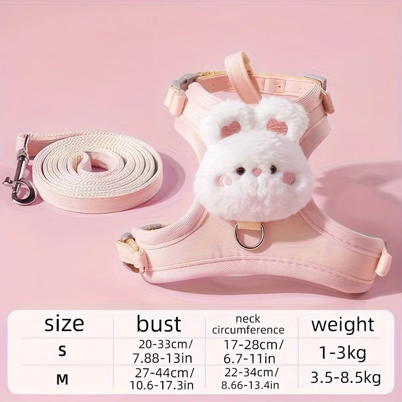 Pet Dog Harness and Leash Set, Suitable for Small, Medium and Large Dogs - I-Shaped Design, Pet Leash and Harness Set, Safe Pet Vest, Cute Flower Decoration, Adjustable Dog Harness