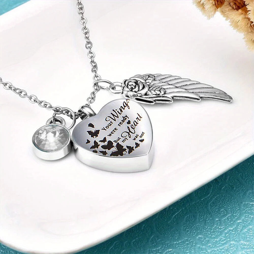 Angel Heart Wings Ashes Keepsake Cremation Memorial Urn Necklace For Gift