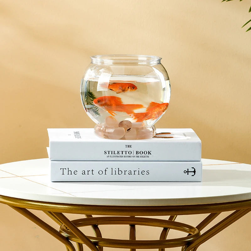 Transparent Round Ornamental Fish Tank Portable Goldfish Small Fish Bowl Pet Plastic Lightweight Desk Aquarium Bowl Home Decor