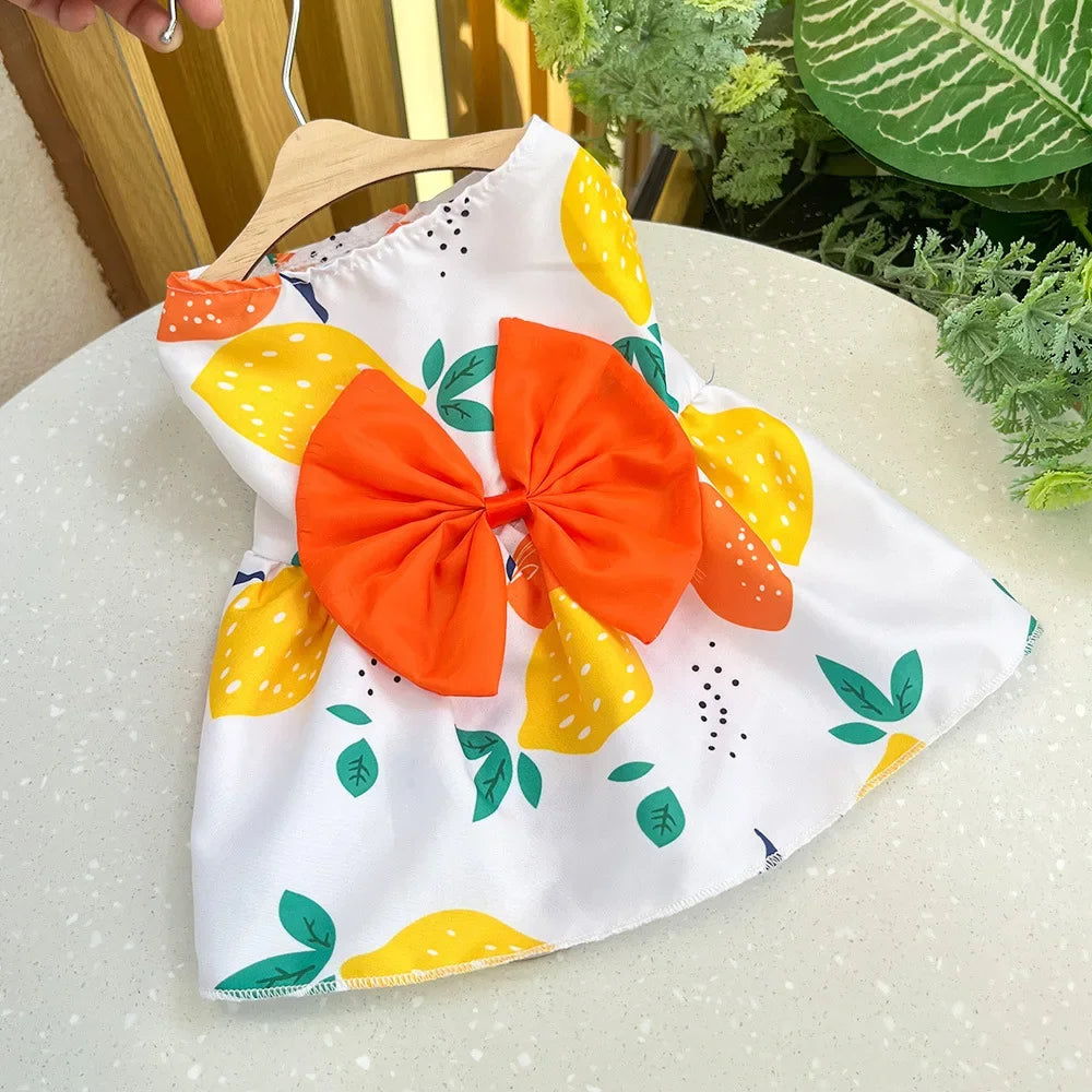 Dog Princess Dress Summer Kitten Pet Skirt Cute Printed Bow Lace Dog Dresses for Small Medium Puppies Poodle Chihuahua Apparel