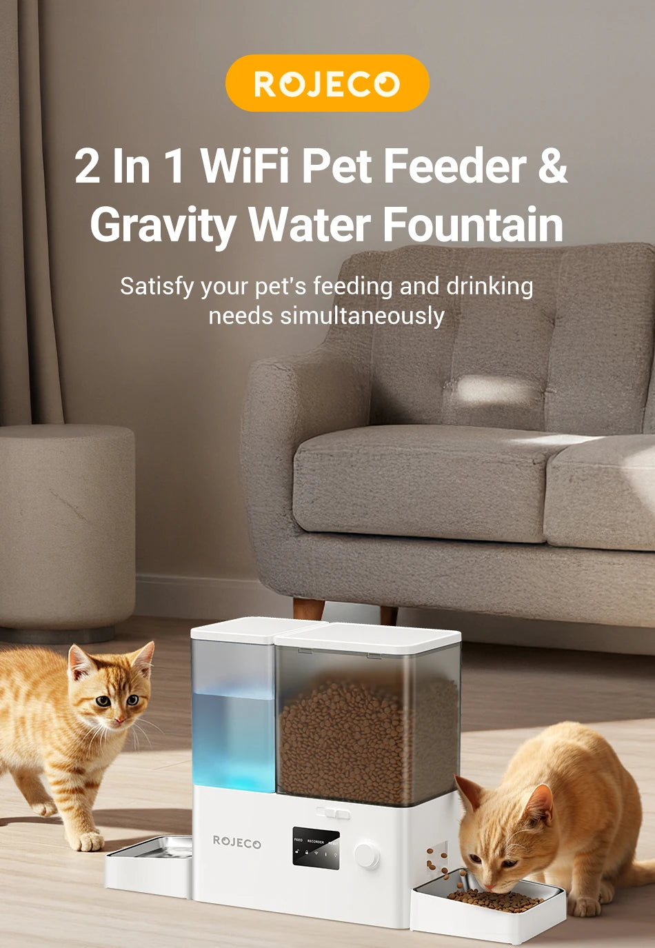 ROJECO 8.5L Automatic Pet Feeder Water Fountain WIFI APP Remote Control Smart Dog 5L Food Dispenser 3.5L Gravity Water Drinker ﻿